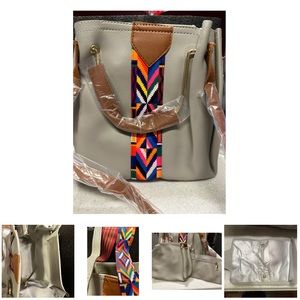 Grey purse.  9 complete sets. 10hx9wx5